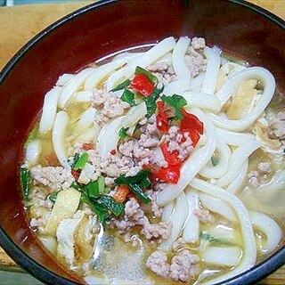 フライパンで煮込みうどん/豚挽肉油揚・いしるピリ辛